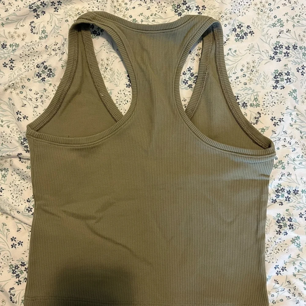 Olive Green Ribbed Tank Top - Picture 2 of 3